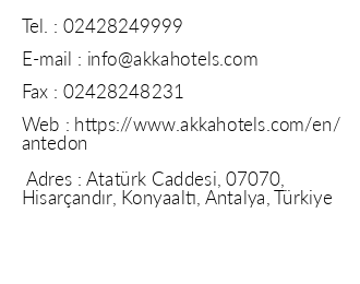 Akka Antedon Hotel iletiim bilgileri